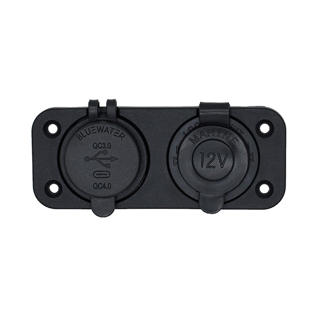 Bluewater Dual USB/USB-C 12V Combo Receptacle w/Plate [3000-4011]