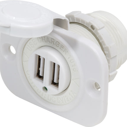 Blue Sea Dual USB 2.1A Charger Port 12/24vDC Socket Mount, White