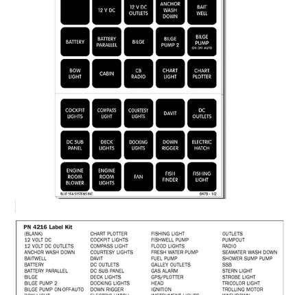 Blue Sea 4216 Label Kit DC H2O 60 Square Black
