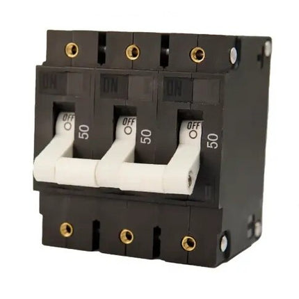 EGIS C Series White Toggle Panel Mount Circuit Breaker Triple Pole AC 50 Amp Retail Pack