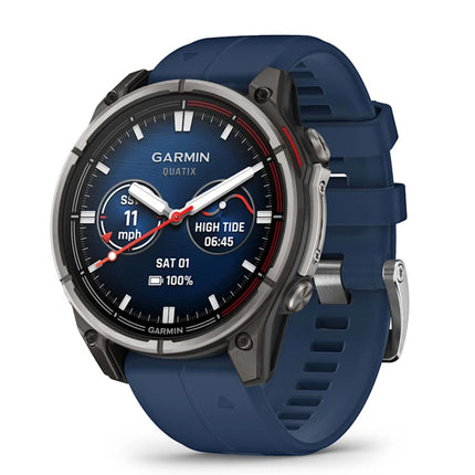 Garmin Quatix 8 47mm AMOLED Smartwatch Titanium Bezel Captain Blue Silicone Band