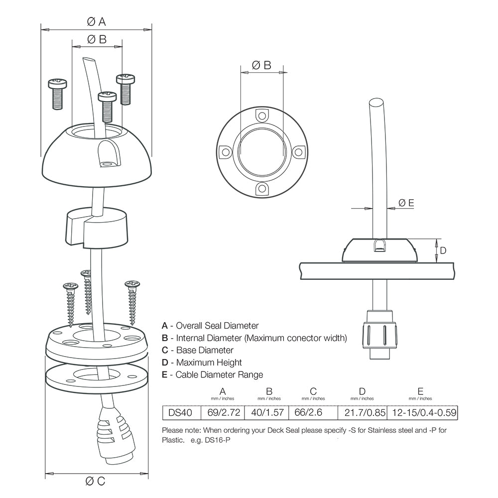 Scanstrut DS40-S Vertical Cable Seal - Stainless Steel [DS40-S]