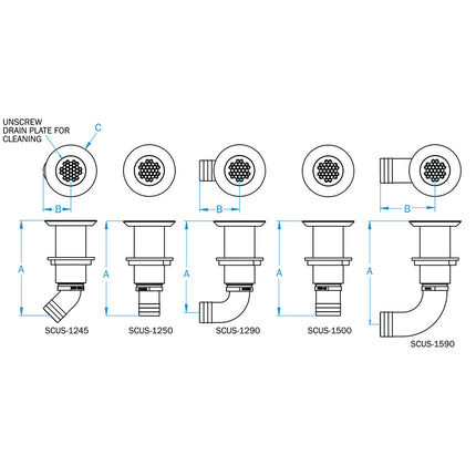 GROCO 1-1/4" Hose Barb Stainless 90 Degree Deck Drain  [SCUS-1290]