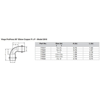 Viega ProPress 2" - 90 Copper Elbow - Double Press Connection - Smart Connect Technology [77042]