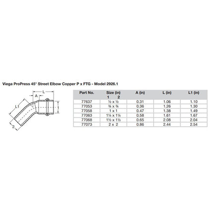 Viega ProPress 1/2" - 45 Copper Elbow - Street/Press Connection [77637]
