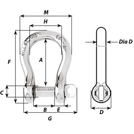Wichard Captive Pin Bow Shackle - Diameter 6mm - 1/4" [1443W]