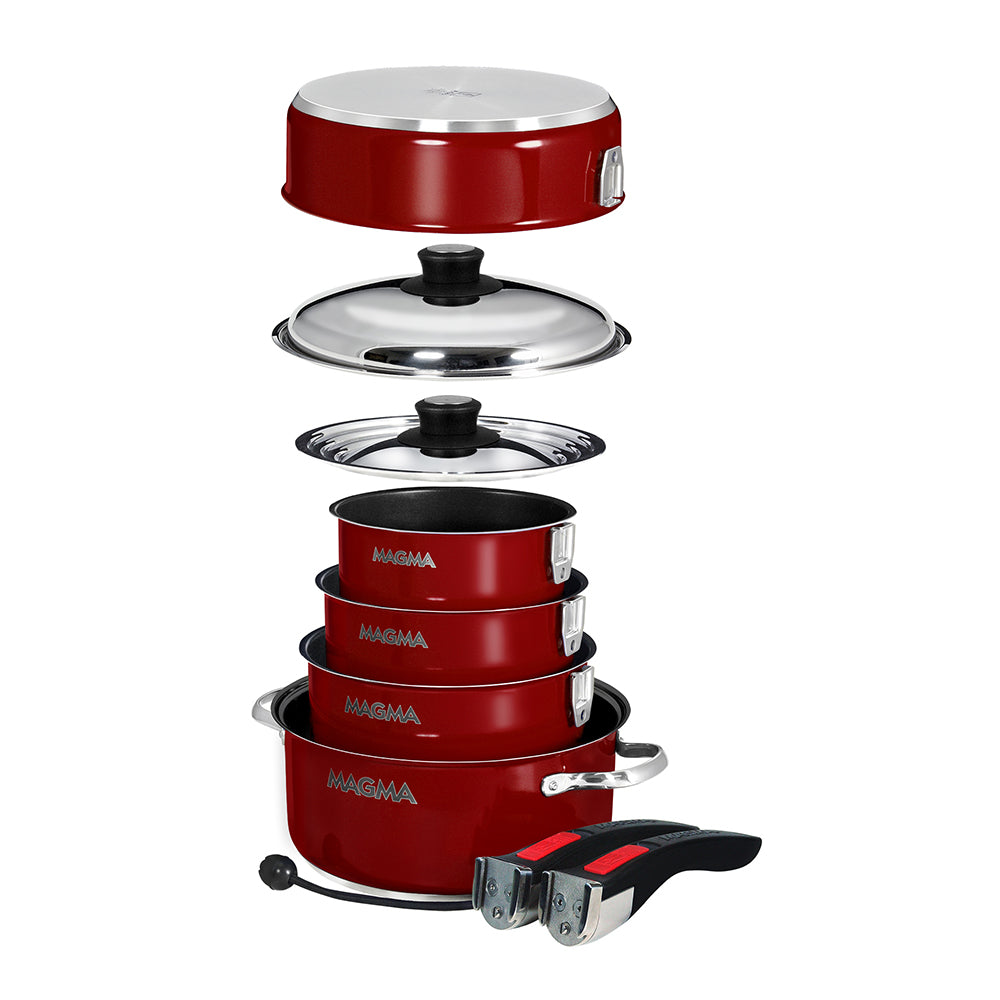 Magma Nestable 10 Piece Induction Non-Stick Enamel Finish Cookware Set - Magma Red [A10-366-MR-2-IN]