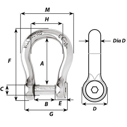 Wichard Self-Locking Allen Head Pin Bow Shackle - 6mm Diameter - 1/4" [1343W]